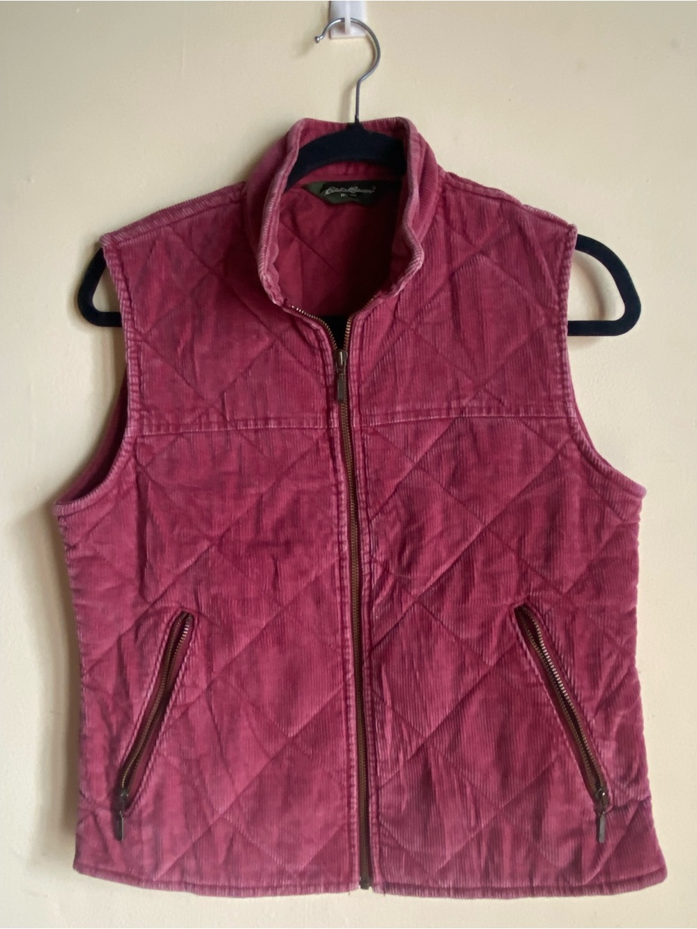 Women’s Vintage 1990 Eddie Bauer Quilted Corduroy Zip Front Vest - Small / Pink